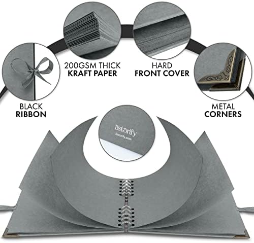 Bstorify Square Scrapbook Photo Albums 7 x 7 Inch Grey Hardcover with Ribbon Closure - Ideal for Scrapbooking, Art & Craft Projects - Image 3