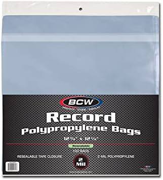 BCW Resealable 12-Inch Vinyl Record Bags - 100 Pack | Archival Safe Polypropylene Sleeves for Single & Double LPs | Acid-Free with Resealable Strip & Flap Record Bag | Record Protective Bags by BCW