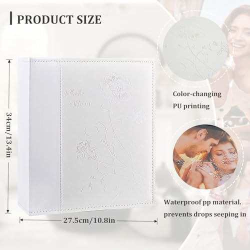 Artmag Photo Picutre Album 4x6 400 Photos, Extra Large Capacity Leather Cover Wedding Family Photo Albums Holds 400 Vertical 4x6 Photos with Black Pages(White) - Image 2