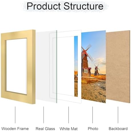 5x7 Picture Frame Set of 2, 5 x 7 Wood Photo Frames with Mat for 4x6, Wooden Frame with Real Glass Cover for Wall and Tabletop Display,Gold - Image 3