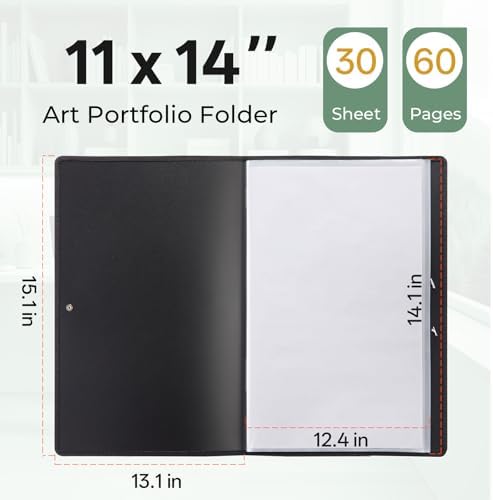 Nicpro 11x14 Art Portfolio Folder, 30 Pockets Display 60 Pages Art Painting Portfolio Binder with Clear Plastic Sleeves, Presentation Storage Book for Artists Artwork Drawing - (Black) - Image 2