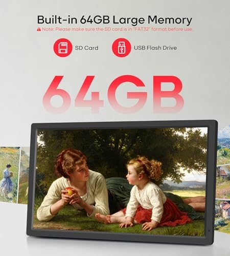 Frameo 32" Extra Large Digital Picture Frame WiFi 64GB, 1920 x 1080 FHD IPS Touch Screen Electronic Photo Frames, Wall Mounted, Auto-Rotate, Support USB and SD Card, Share Photos Videos Instantly - Image 3