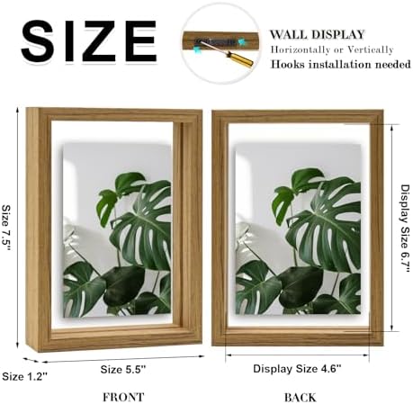 Egofine 5x7 Floating Frames Set of 2, Double Plexiglass Picture Frame, Made of Solid Wood Display Any Size Photo up to 5x7, Wall Mount or Tabletop Standing, Carbonized - Image 2