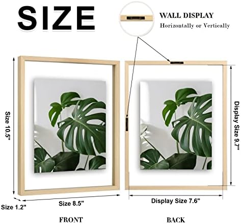 Egofine 8x10 Floating Frames Set of 2, Double Plexiglass Picture Frame, Made of Solid Wood Display Any Size Photo up to 8x10, Wall Mount or Tabletop Standing, Natural Wood - Image 2