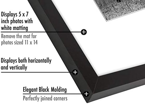 Americanflat 11x14 Picture Frame with Shatter-Resistant Glass - Use as 5x7 Frame with Mat or Display 11x14 Photo Without Mat - Signature Collection - Picture Frames for Wall Display - Black - Image 3