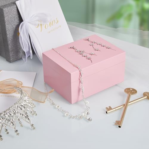 DRASTAR Wooden Box, Small Keepsake Box, Memory Box for Keepsakes, Cute Jewelry Box, Wedding Memory Box with Lids, Pink Decorative Box - Image 6