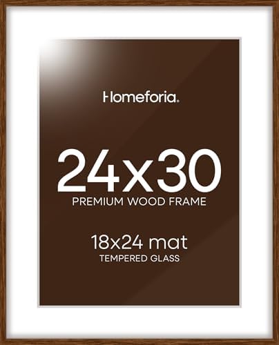Homeforia 24x30 Brown Oak Picture Frame, High-End Wood, 18x24 Mat, Glass by Homeforia