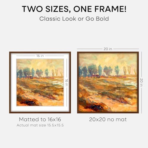 Homeforia 20x20 Brown Oak Picture Frame, High-End Wood, 16x16 Mat, Glass - Image 2