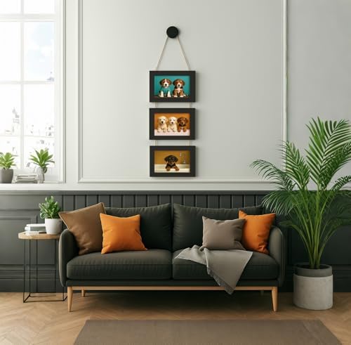 WARM&LOVE 4x6 Inch Hanging Picture Frames with 3 Openings, Rustic Wood Wall Photo Frame, Picture Frame Displays 4 Photos for Wall Decor (Black) - Image 4