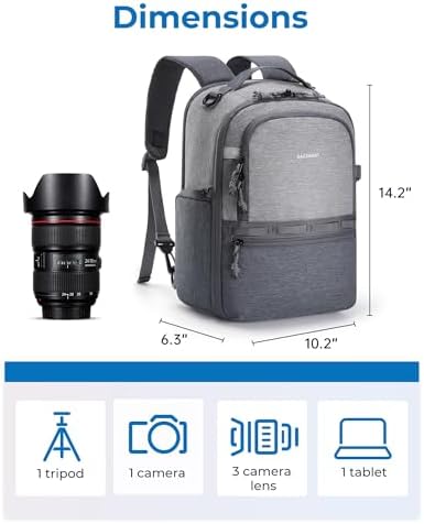 BAGSMART 2 in 1 Small Camera Backpack for DSLR, Fits 12.9" iPad, Gray - Image 6