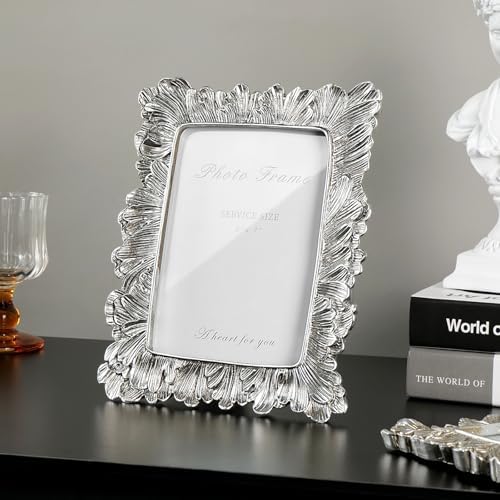Cuspin Silver Vintage 5x7 Picture Frame Ornate Palm Leaf Resin Frame - Image 2