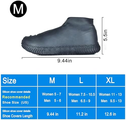 Shiwely Silicone Waterproof Shoe Covers, Upgrade Reusable Overshoes with Zipper, Resistant Rain Boots Non-Slip Washable Protection for Women, Men (M (Women 5-7, Men 5-6), Black) - Image 5