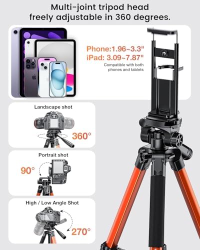 CAMBOFOTO 73" Camera Tripod and Monopod, Aluminum Tripod Stand/Burnt Orange - Image 5