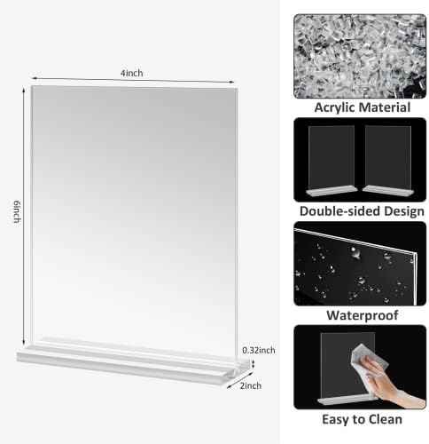 Acrylic Picture Frame 4x6 inches, 4 Pack Clear Plastic Picture Frames Holder Standing,Double Sided Picture Desktop Display for Photo Home Office -Vertical - Image 2