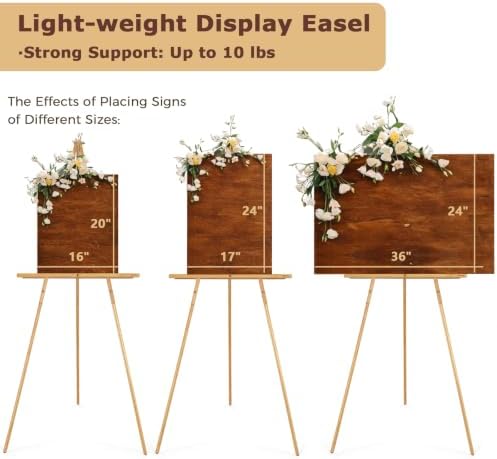VISWIN 3Pcs 63" Gold Easel Stand for Wedding Signs, Adjustable Wooden Display Easel with Holder, Tripod Floor Easel for Welcome Board, Poster, Picture, Photos, Paintings - Image 3