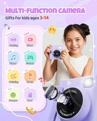 TIATUA Kids Instant Print Camera, 1080P HD Video Digital Toy, Purple - Image 2