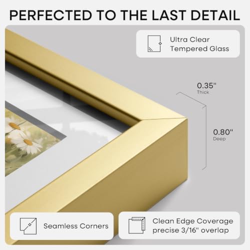 Homeforia 4x6 Gold Picture Frame, High-End Metal, 3x5 Mat, Glass - Image 6
