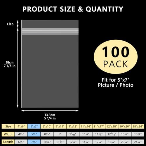 AUEAR 5"x7" Crystal Clear Plastic Sleeves Storage Bags for Picture,100 Pack - Image 2
