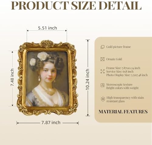 Cuspin 6x8 Picture Frame Gold Vintage Ornate Floral Antique Photo Frame - Image 5
