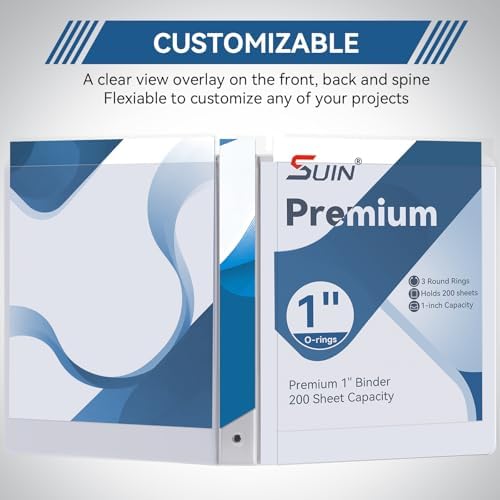 SUIN 1-inch 3 Ring Binder with 2 Pockets, Clear Customizable View Binders for US Letter Size 8.5'' x 11'', PVC Free, 1'' Binder for Office, Home, and School, White, 6 Pack - Image 4