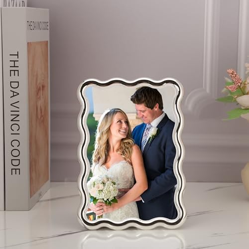 4x6'' Silver Heavy Duty Photo Frame,Wave Design High-End Zinc Alloy Picture Frames 6x4'',Fashionable Style frame with Velvet Back for Desktop and Wall Hanging. - Image 2