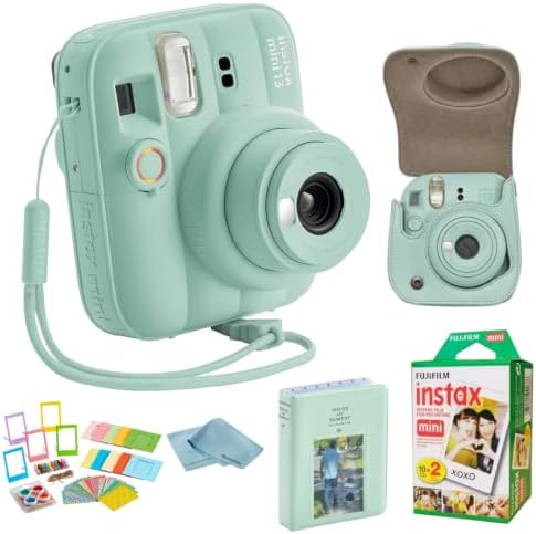 FUJIFILM instax Mini 13 Instant Camera Bundle with 20 Sheets instax Mini Film, Carrying Case, Photo Album, Assorted Photo Frames & BluebirdSales Microfiber Cleaning Cloth (Lagoon Green) by FUJIFILM