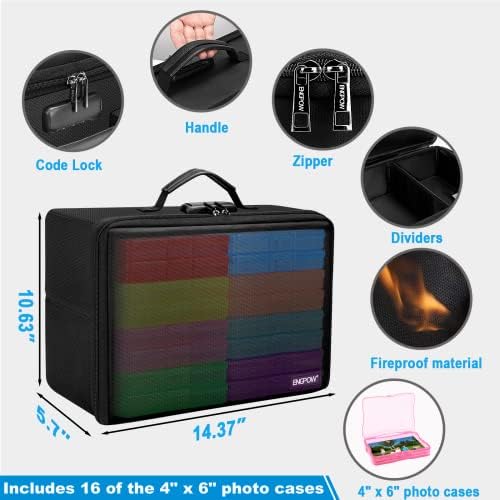 ENGPOW Fireproof Photo Storage Box with 16 Inner 4" x 6" Photo Cases(Multi-Colored), Photo Organizer with Lock, Collapsible Portable Photo Safe Containers with Handle for Photos, Picture, Craft - Image 4