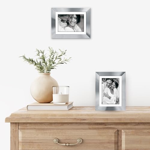 Americanflat 5x7 Picture Frame with Polished Clear Glass - Set of 2 - Use as 4x6 Frame with Mat or Display 5x7 Photo Without Mat - Signature Collection - Photo Frames for Tabletop or Wall - Silver - Image 4
