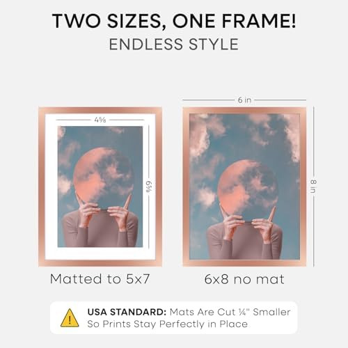 Homeforia 6x8 Rose Picture Frame, High-End Metal, 5x7 Mat, Glass - Image 2