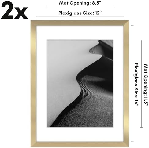Americanflat 12x16 Picture Frame 2-Pack - Matted to 9x12 - Gold - Image 2