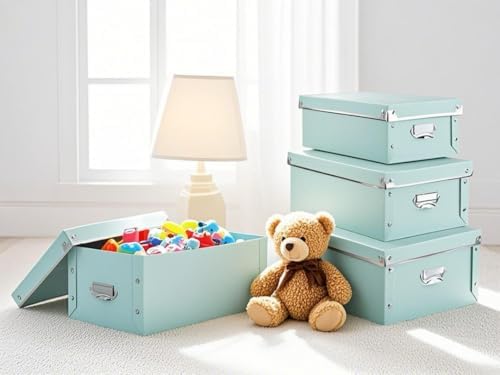 XUCHUN 3 Pack/Set Plastic Storage Box with Lid,Waterproof Collapsible Storage Bins for Shoes/Clothes/Office Teal Color - Image 2
