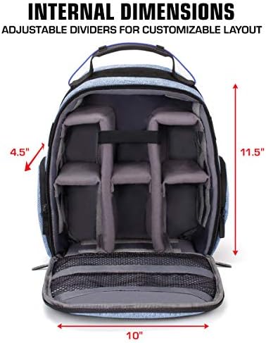 USA Gear Portable Camera Backpack for DSLR with Customizable Accessory Dividers, Weather Resistant Bottom and Comfortable Back Support - Compatible with Canon, Nikon, Sony, Fujifilm, and More (Blue) - Image 4