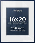 Homeforia 16x20 Blue Picture Frame, High-End Metal, 11x14 Mat, Glass by Homeforia