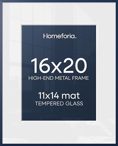 Homeforia 16x20 Blue Picture Frame, High-End Metal, 11x14 Mat, Glass by Homeforia