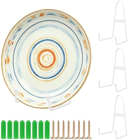 YY YEARCHY Metal Plate Stand Holder, Wall Hanging Display Rack, Sturdy Iron Easel for Displaying Plates (6-12 Inch), Bowls, Platters, Art, Photos, Books(4, White, 6"x3.1"x2.8") by YYYEARCHY