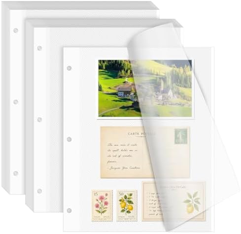 VOKOY 50 Sheets/100 Pages Photo Album Pages for 3 Ring Binder, Self Adhesive Scrapbooking Album Refill Pages Replacement Photo Album Sheets for 2x3 4x6 5x7 8x10 Photo or Cards, 11 x 9 Inch by VOKOY
