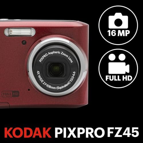 KODAK PIXPRO FZ45 16MP Compact Digital Camera, 4X Optical Zoom, AA, Red - Image 3