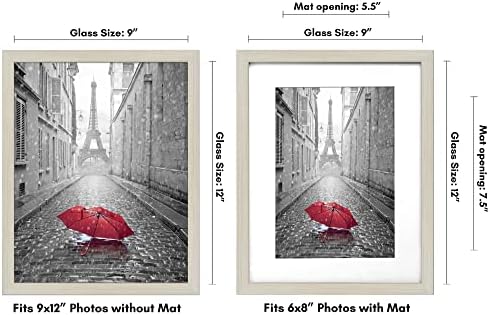 Americanflat 9x12 Picture Frame with Shatter-Resistant Glass - Use as 6x8 Frame with Mat or Display 9x12 Photo Without Mat - Signature Collection - Picture Frames for Tabletop and Wall - Light Wood - Image 2