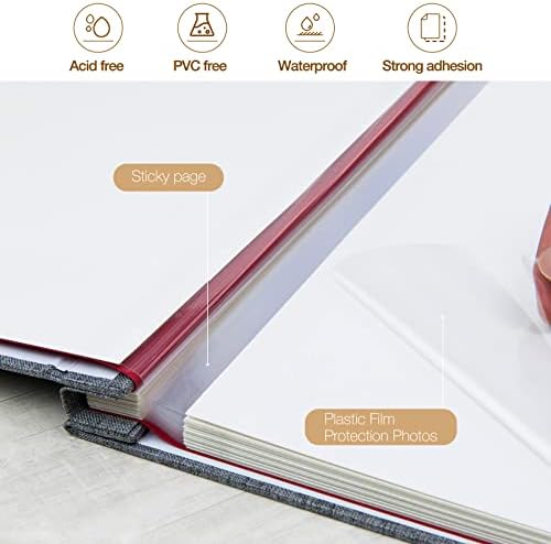 potricher Self Adhesive Photo Album 40 Pages, Linen cover, Gray - Image 4