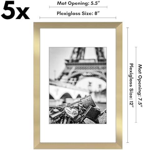 Americanflat 8x12 Picture Frame 5-Pack - Matted to 6x8 - Gold - Image 2