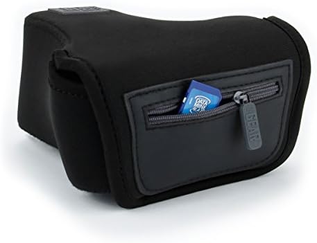USA Gear Camera Sleeve (Medium) for Compact SLRs Compatible with Canon EOS R100 Nikon Z30 Sony ZV-E10, and more - Padded Neoprene DSLR Case with Zipper Accessory Pocket & Belt Loop (Black) - Image 3