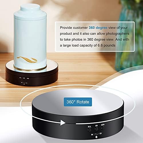 Hicarer 360 Rotating Display Stand Turntable USB Powered,, Black, Mirror - Image 5