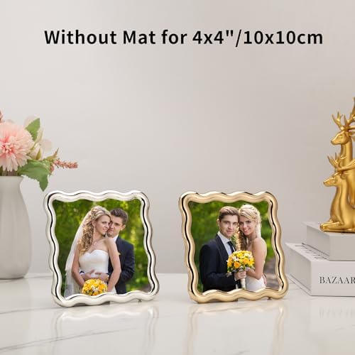 High-End Silver 4x4'' Square Zinc Alloy Picture Frames,with Acid Free Mat for 3x3'',Unique Wave Design Picture Frame with Premium Soft Velvet & Backing for Tabletop or Home Decor - Image 4