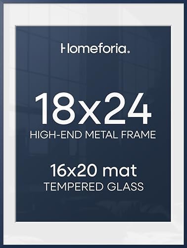 Homeforia 18x24 Blue Poster Frame, High-End Metal, 16x20 Mat, Glass by Homeforia