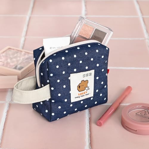 Monolike Happy and Lucky Denim Dot Cube Pouch, Navy - Makeup Bag, Cosmetic Bag, Travel Bag, Toiletry Bag, Organizer, Storage Bag - Image 5
