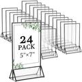 Floroom 24 Pack 5x7 Inch Clear Acrylic Sign Holders, Double-Sided Black Display Stand Picture Frames for Table Numbers, Menus, Flyers, Weddings, and Offices by Floroom