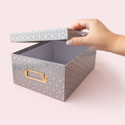 American Crafts Photo Keepsake Box with Lid, Gray Geo with Rose Gold Foil, 11x7.4x4.3, Decorative Photo Storage & Memory Box - Image 5