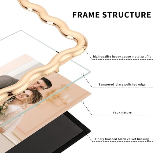 8x10'' Heavy-Duty Zinc Alloy Gold Photo Frames with Acid Free Mat for 5x7'',Wave Design Gold Picture Frame 8x10'' with Black Velvet Backing,for Desktop and Wall Hanging - Image 6