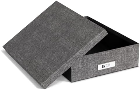 Bigso Oskar Canvas Fiberboard Document Letter Box for Important Paperwork A4 or Letter Size - Durable Keepsake Box with Lid and Metal Label Holder - 3.3in x 10.2in x 13.8in - Melange Grey - Image 3