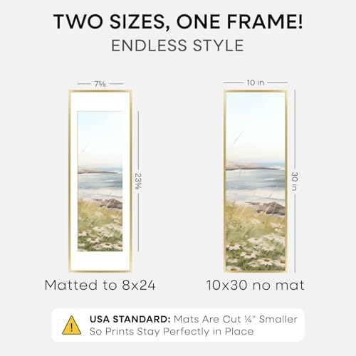 Homeforia 10x30 Gold Picture Frame, High-End Metal, 8x24 Mat, Glass - Image 2